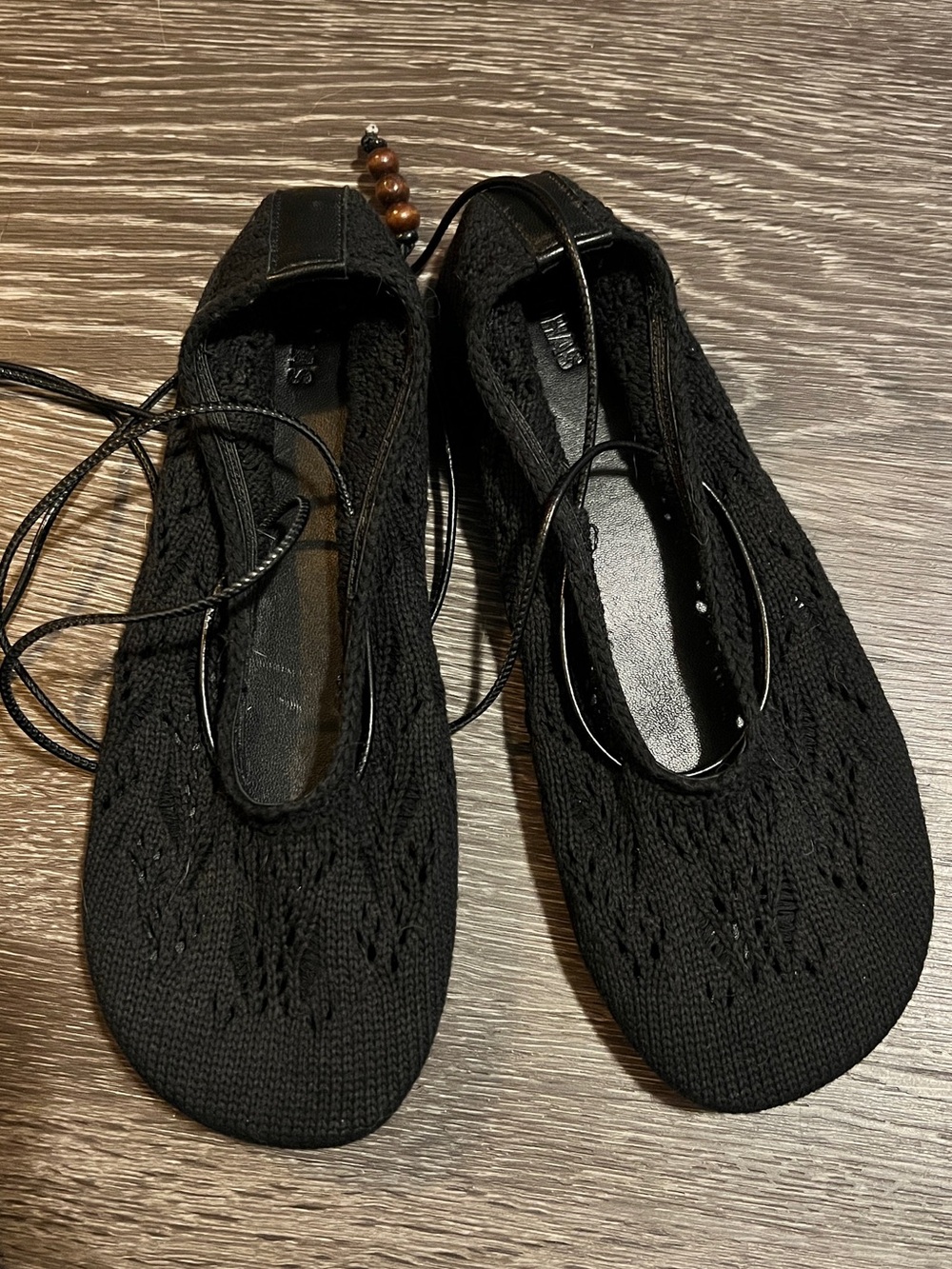 ALOHAS Black Crochet Ballet Flats with Wrap Laces